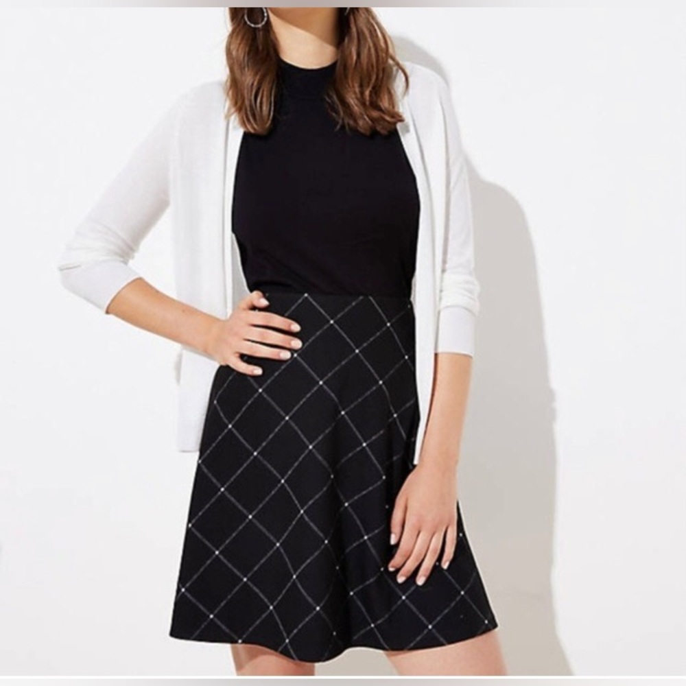 LOFT Black A-Line Skirt with White Windowpane